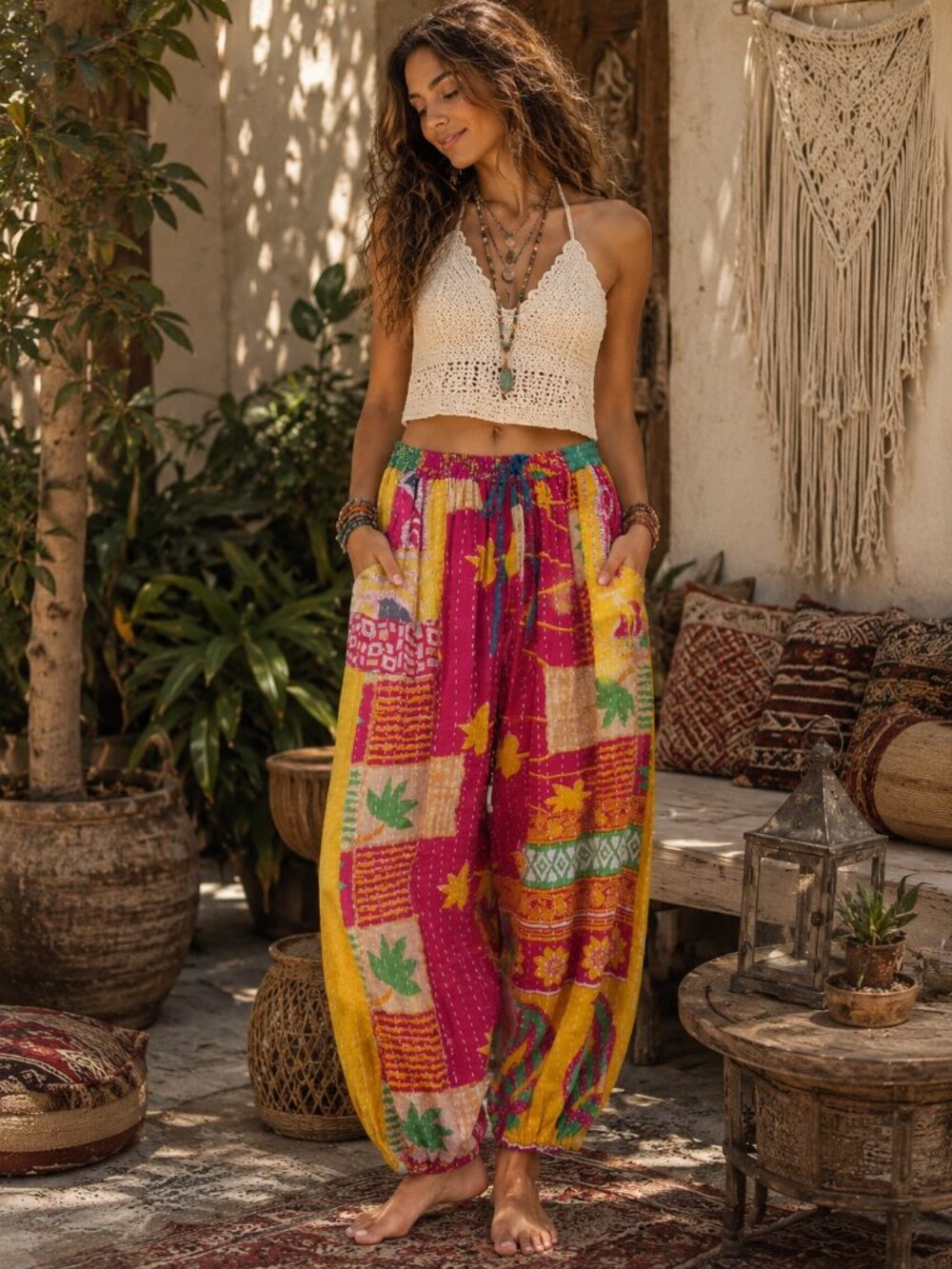 🌸 Boho Kantha Baggy Pants – 100% Cotton | New with Tags 🌸